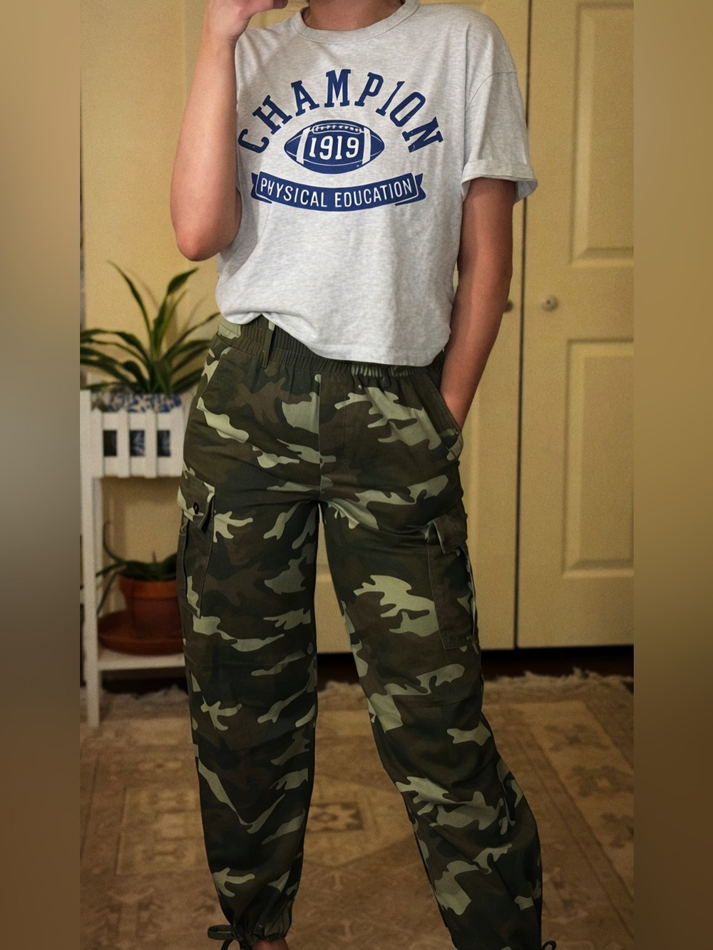 Champion Heather Gray Cropped Tee with Blue Athletic Graphic